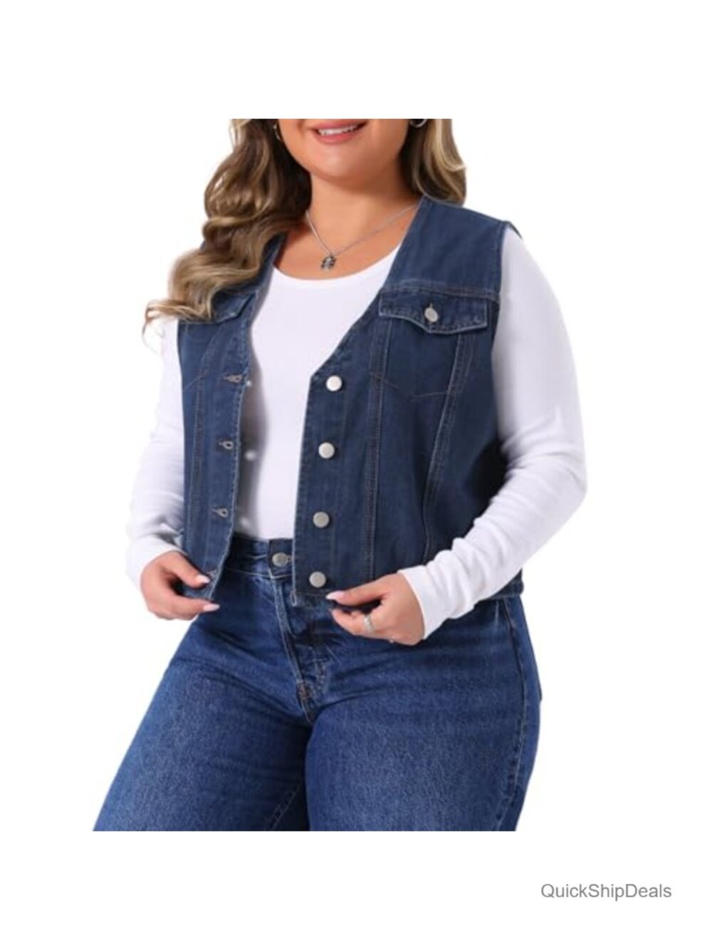 Plus Size Denim Vest Sleeveless V Neck Button Down Casual Jean Waistcoat Jacket